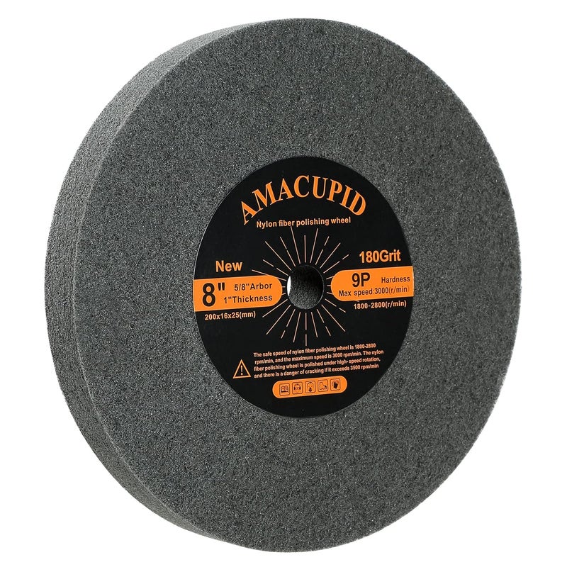 AmaCupid Deburring Wheels, Nylon Fiber Buffing Wheel 8 inch 9P Hardness. Polishing Stainless Steel, etc. Silicon Carbide Abrasive. for Bench Grinder Polishing Machine. 5/8 inch Arbor, 180 Grit - Image 1
